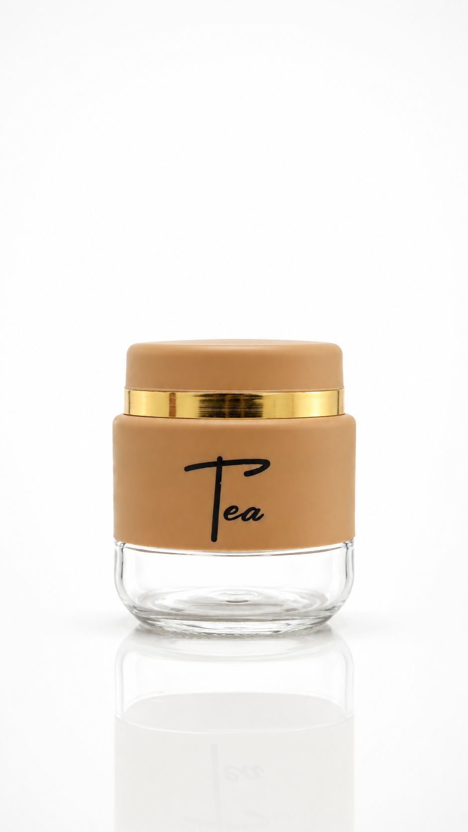 Glass Tea Storage Jar with Beige Sleeve & Gold Band
